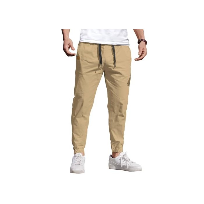 COOFANDY Mens Casual Joggers Pants - Cotton Drawstring Chino Cargo Pants Hiking Outdoor Gym Twill Track Jogging Sweatpants Jogger Pants with Pockets for Men, US 36(L), Khaki