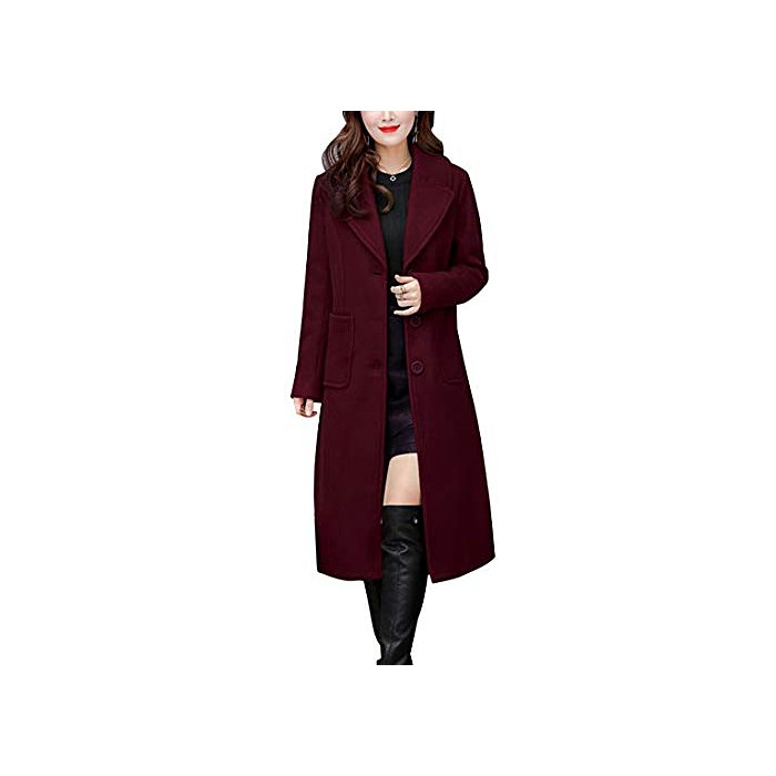 chouyatou Women's Big Notch Lapel Single Breasted Mid-Long Wool Blend Coat (Medium, Wine Red)