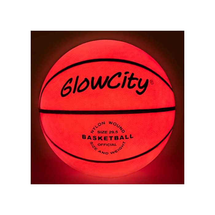 GlowCity Glow in The Dark Size 7 Basketball for Teen Boy - Glowing Red Basket Ball, Light Up LED Toy for Night Ball Games - Sports Stuff & Gadgets for Kids Age 8 Years Old and Up