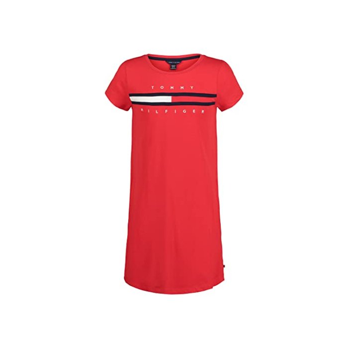 Tommy Hilfiger Girls' Short Sleeve Pieced Flag T-Shirt Dress, Chinese Red, 7