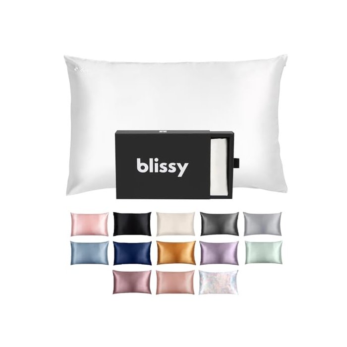 Blissy Silk Pillowcase - 100% Pure Mulberry Silk - 22 Momme 6A High-Grade Fibers - Silk Pillow Cover for Hair & Skin - Regular, Queen & King with Hidden Zipper (King, Blissy White)