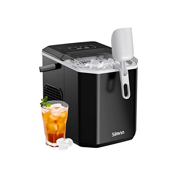 Silonn Ice Maker Countertop, Portable Ice Machine with Carry Handle, Self-Cleaning Ice Makers with Basket and Scoop, 9 Cubes in 6 Mins, 26 lbs per Day, Ideal for Home, Kitchen, Camping, RV