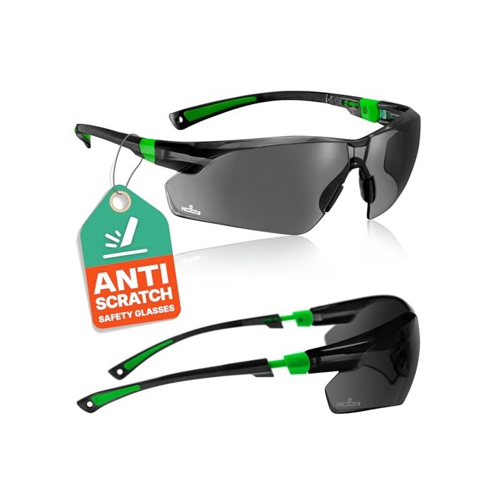 NoCry Safety Sunglasses with Green Tinted Wraparound Lenses; Tinted Safety Glasses for Men and Women with Adjustable Arms & No-Slip Grips; Work Glasses with UV 400 Protection; ANSI Z87.1 Rated