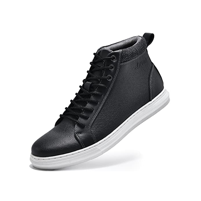 Arkbird Men' Black Leather Mid-Top Sneaker Boot Fashion Casual Lace Up Skateboarding Walking Shoe for Men Color Black Size 7