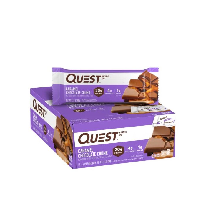 Quest Nutrition Caramel Chocolate Chunk Protein Bars, High Protein, Low Carb, Gluten Free, Keto Friendly, 12 Count