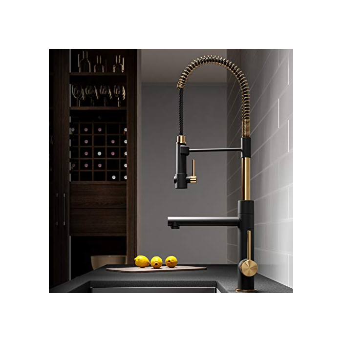 Kraus KPF-1603BGMB Artec Pro 2-Function Commercial Style Pre-Rinse Kitchen Faucet with Pull-Down Spring Spout and Pot Filler, Brushed Gold/Matte Black