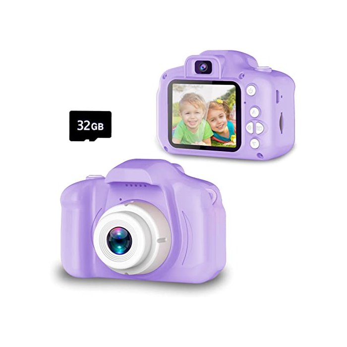 Seckton Upgrade Kids Selfie Camera, Christmas Birthday Gifts for Girls Age 3-9, HD Digital Video Cameras for Toddler, Portable Toy for 3 4 5 6 7 8 Year Old Girl with 32GB SD Card-Purple White