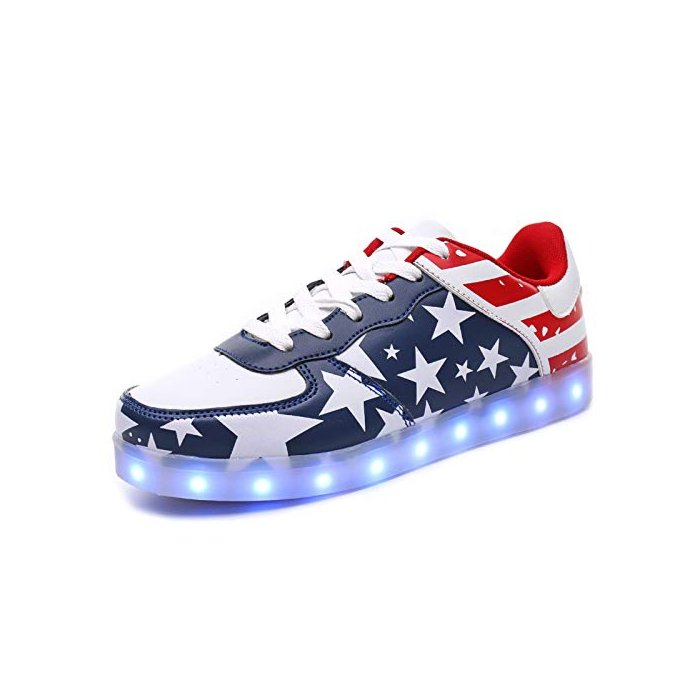 IGxx Light Up Shoes for Men Women LED Shoes Patriotic America Flat Fashion Sneakers USB Recharing Halloween Christmas President Independence Day Blue