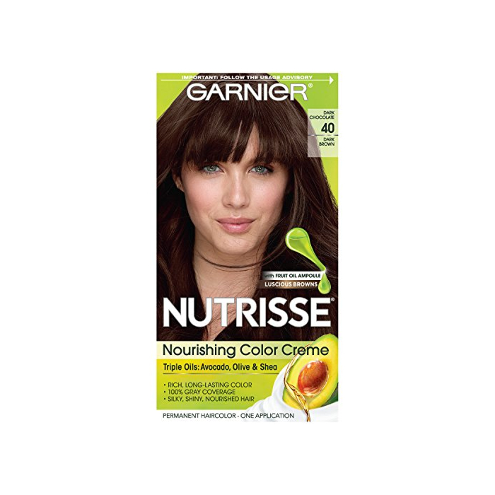 Garnier Hair Color Nutrisse Nourishing Creme, 40 Dark Brown (Dark Chocolate) Permanent Hair Dye, 1 Count (Packaging May Vary)