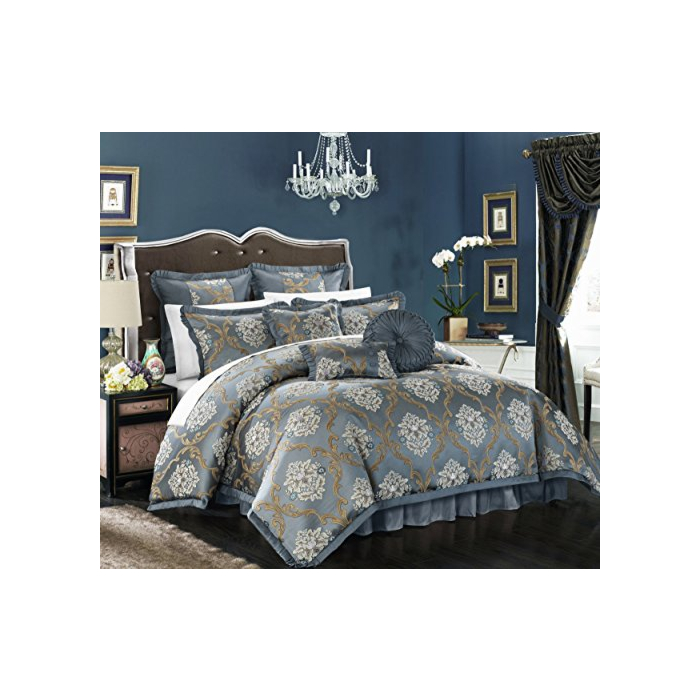 Chic Home 9 Piece Aubrey Decorator Upholstery Comforter Set and Pillows Ensemble, King, Blue