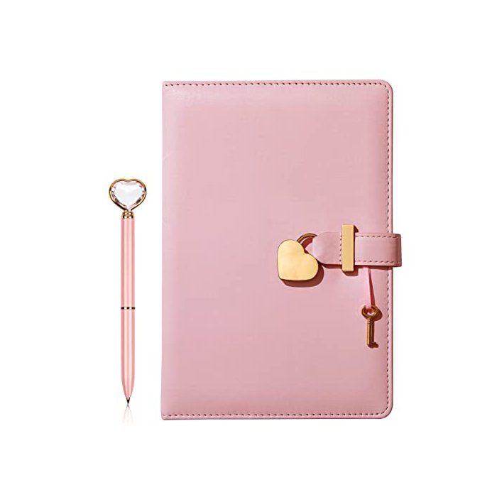 A5 Heart Shaped Lock Diary,Refillable Notebook,PU Leather Journal Travel Diary with Lock and Key,Personal Planner Secret Organizers Gift for Girls Women Daughter Wife