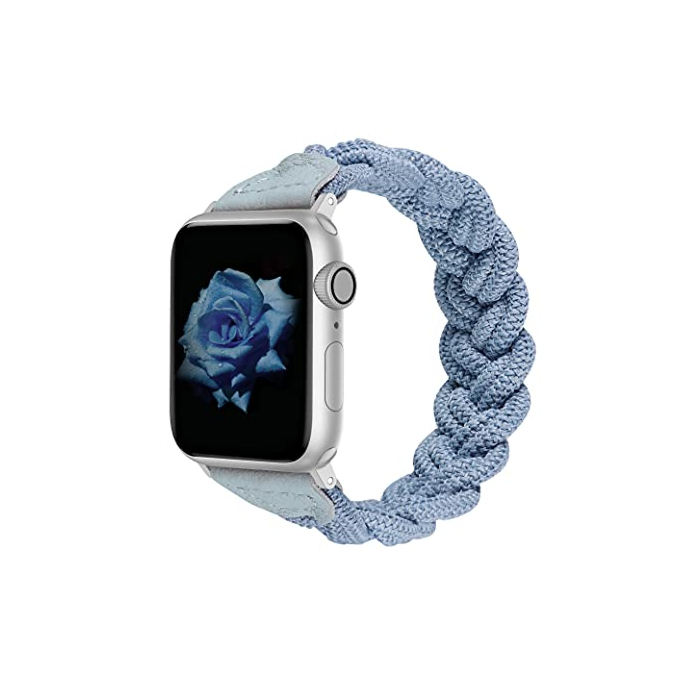 Wearlizer Compatible with Apple Watch Band 38mm 40mm 41mm Slim Elastic Braided Women Cute Solo Loop Wristband Stretchy Woven Bracelet Accessories for iWatch Series 8 SE 7 6 5 4 3 2 1,Sky Blue, S