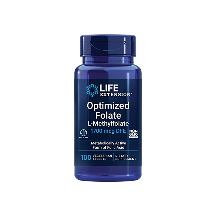 Life Extension Optimized Folate (L-Methylfolate) – Supports Heart & Brain Health – Non-GMO, Gluten-Free, Vegetarian –1700 mcg DFE — 100 Vegetarian Tablets