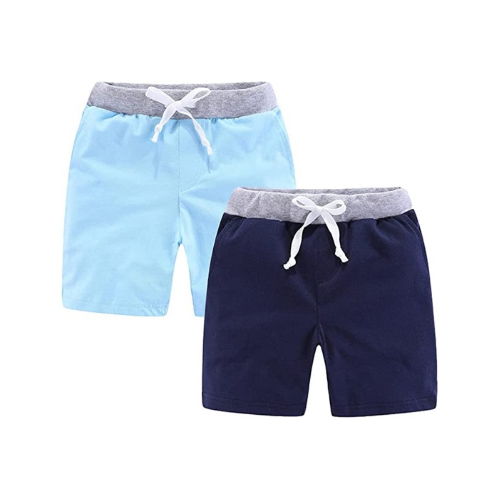 Mud Kingdom Toddler Boys Shorts 2 Pack Elastic Waist Sky Blue and Navy Blue 3T