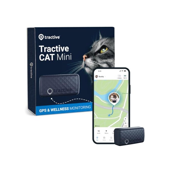 Tractive GPS Tracker & Health Monitoring for Cats (6.5 lbs+) - Market Leading Pet GPS Location Tracker | Wellness & Escape Alerts | Waterproof | Works with Any Collar (Dark Blue)