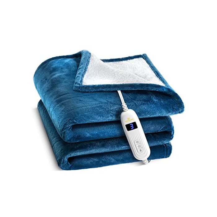 Medical king Heated Blanket, Machine Washable Extremely Soft & Comfortable Electric Blanket Throw Fast Heating with Hand Controller 10 Heating Settings & auto Shut-Off (Blue, 84 x 90)