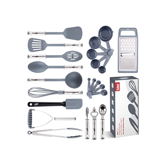 Kitchen Utensils Set, Cooking Utensil Sets Kitchen Gadgets, Pots and Pans set Nonstick and Heat Resistant, 24 Pcs Nylon and Stainless Steel, Spatula Set, Kitchen, Home, House, Essentials & Accessories