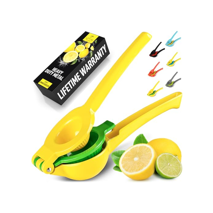 Zulay Kitchen Metal 2-in-1 Lemon Squeezer - Sturdy Max Extraction Hand Juicer Lemon Squeezer Gets Every Last Drop - Easy to Clean Manual Citrus Juicer - Easy-Use Lemon Juicer Squeezer - Yellow/Green