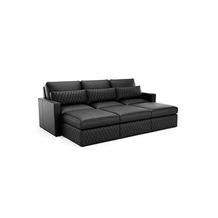 Seatcraft Diamante Sofa w/Three Ottomans, Living Room, Grade 7000 Leather, Down Feather Lining, Strong Engineered Reinforced Wood Frame, Black