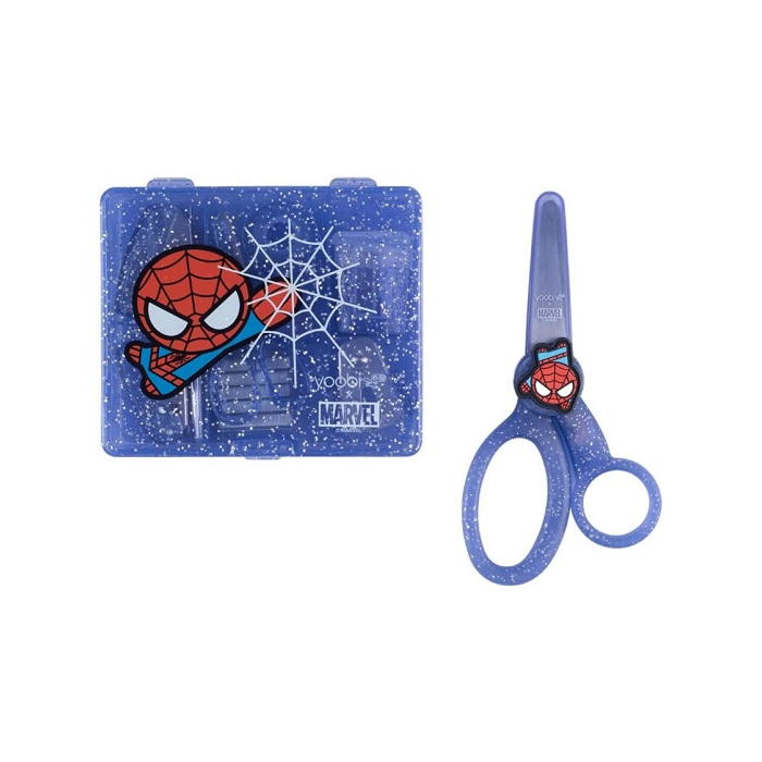 Yoobi x Marvel Spider-Man Mini Office Supply Kit & Scissors Set – Spider-Man Set w/ Stapler, Staples, Hole Punch, Tape Dispenser, Blunt Tip Scissors for Kids w/ 2 1/4” Blade