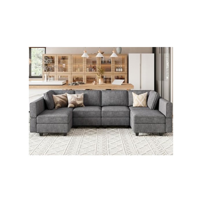 Belffin U Shaped Couch Modular Sofa Reversible Storage Ottoman Sofa Oversized Couches with Chaise Dark Grey