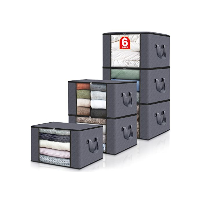 Fab Totes 6 Pack Storage Bins - Organize clothes, comforters, blankets in style.