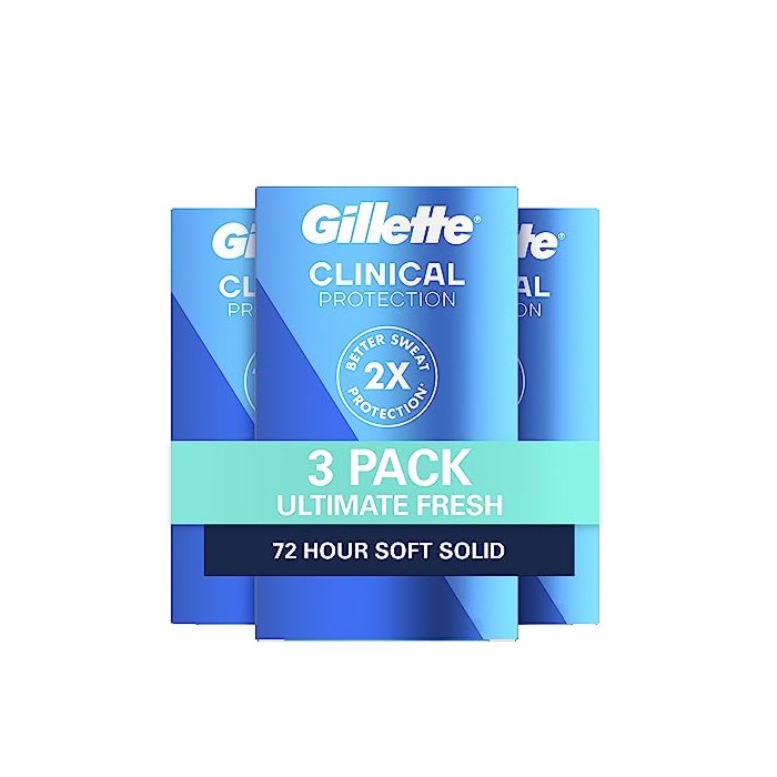 Gillette Men’s Clinical Strength Antiperspirant and Deodorant, 72-Hour Sweat Protection, 1 Clinical Brand for Men, Soft Solid, Ultimate Fresh Scent, 1.7 oz (Pack of 3)