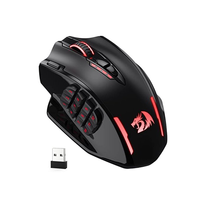 Redragon M913 Impact Elite Wireless Gaming Mouse, 16000 DPI Wired/Wireless RGB Gamer Mouse with 16 Programmable Buttons, 45 Hr Battery and Pro Optical Sensor, 12 Side Buttons MMO Mous