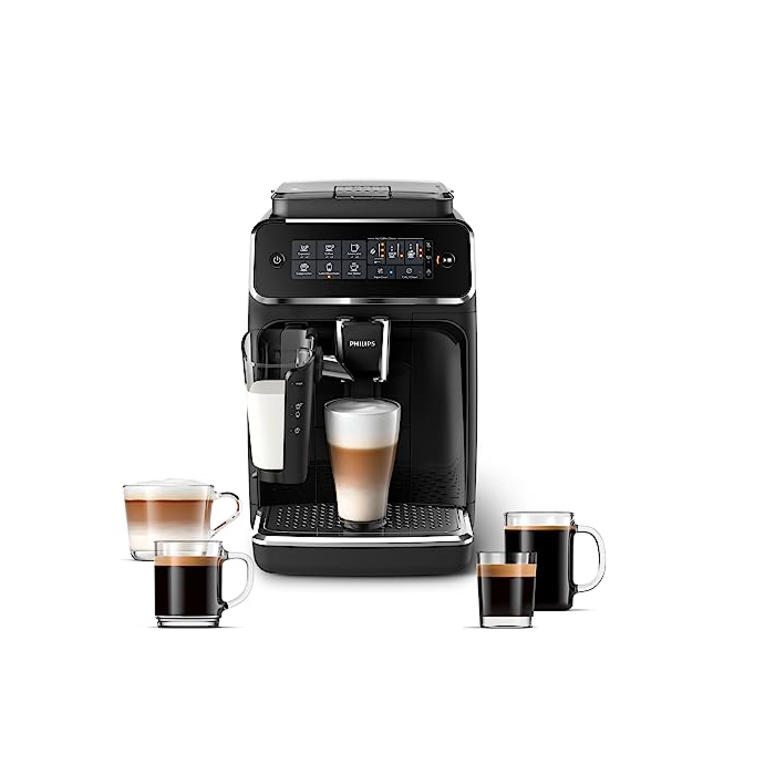 Philips 3200 Series Fully Automatic Espresso Machine, LatteGo Milk Frother, 5 Coffee Varieties, Intuitive Touch Display, 100% Ceramic Grinder, AquaClean Filter, My Coffee Choice, Black (EP3241/54)