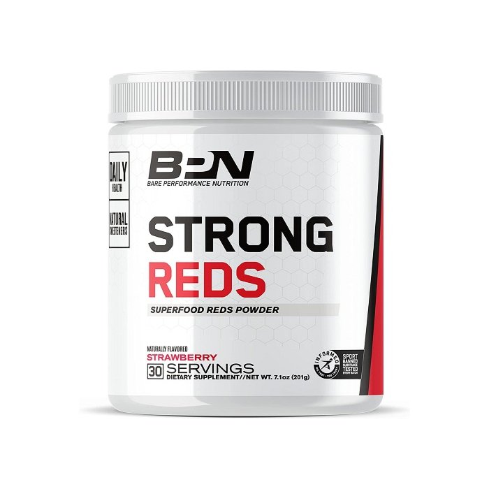 Bare Performance Nutrition, Strong Reds Superfood Powder, No Artificial Sweeteners, Antioxidant, Naturally Boost Energy, Fruit Powder, Digestive Enzyme (30 Servings, Strawberry)