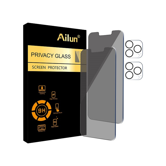 Ailun 2Pack Privacy Screen Protector Compatible for iPhone 13 Pro[6.1 inch Display] + 2 Pack Camera Lens Protector, Anti Spy Private Tempered Glass Film,[9H Hardness] - HD [Black] [Not for iPhone 13 Pro Max]