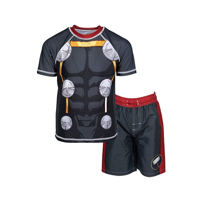 Marvel Avengers Thor Little Boys Rash Guard and Swim Trunks Outfit Set Grey 5