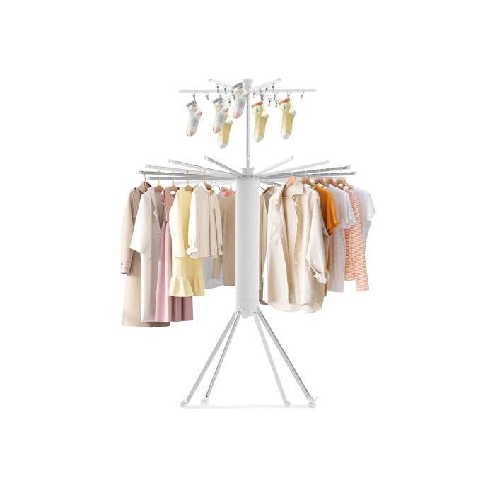 Space-saving clothes drying rack with wheels: Perfect for small apartments and limited space.