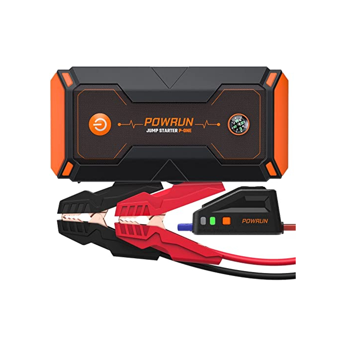 Powrun P-ONE 2000A Portable Jump Starter Box - Car Battery Booster Pack for up to 8.0L Gas and 6.5L Diesel Engines, 12V Battery Jump Starter with LCD Display (Orange)