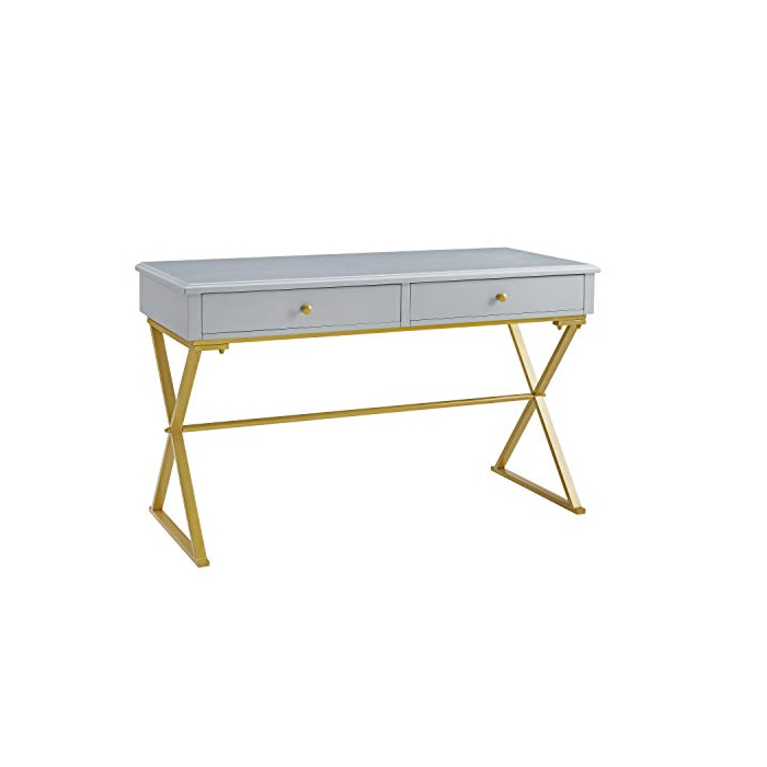 Linon Two-Drawer Grey and Gold Campaign Harli Desk