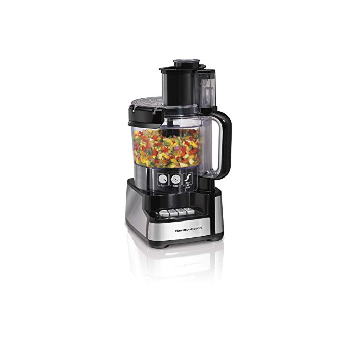 Hamilton Beach Stack & Snap Food Processor and Vegetable Chopper, BPA Free, Stainless Steel Blades, 12 Cup Bowl, 2-Speed 450 Watt Motor, Black (70725A)