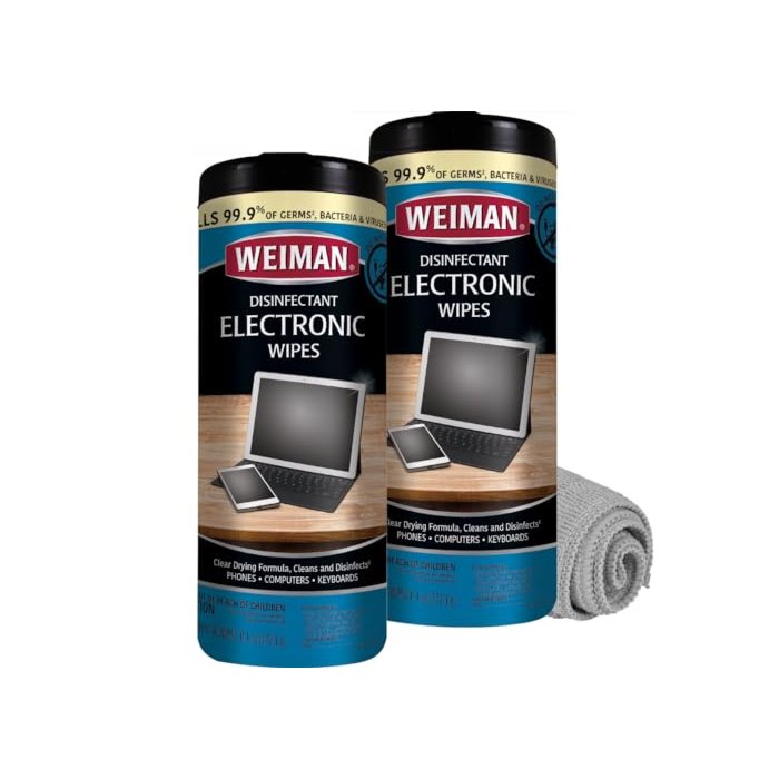 Weiman Electronic & Screen Disinfecting Wipes - Safely Clean and Disinfect Your Phone, Laptop Keyboard, Tablets, Lens Wipes - 30 Count | 2 Pack with MicroFiber Towel Included