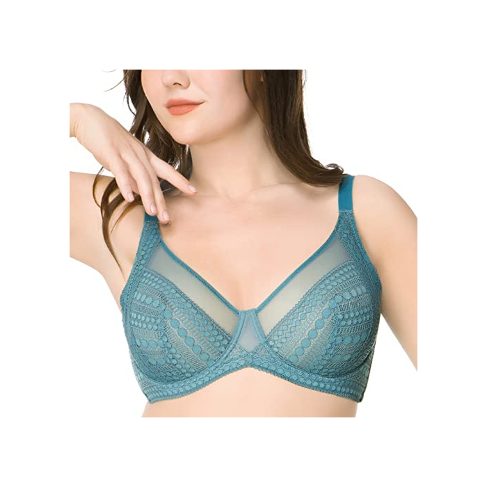 HSIA Lace Minimizer Bras for Women Full Coverage Unlined Underwire Minimizing Plunge Bra