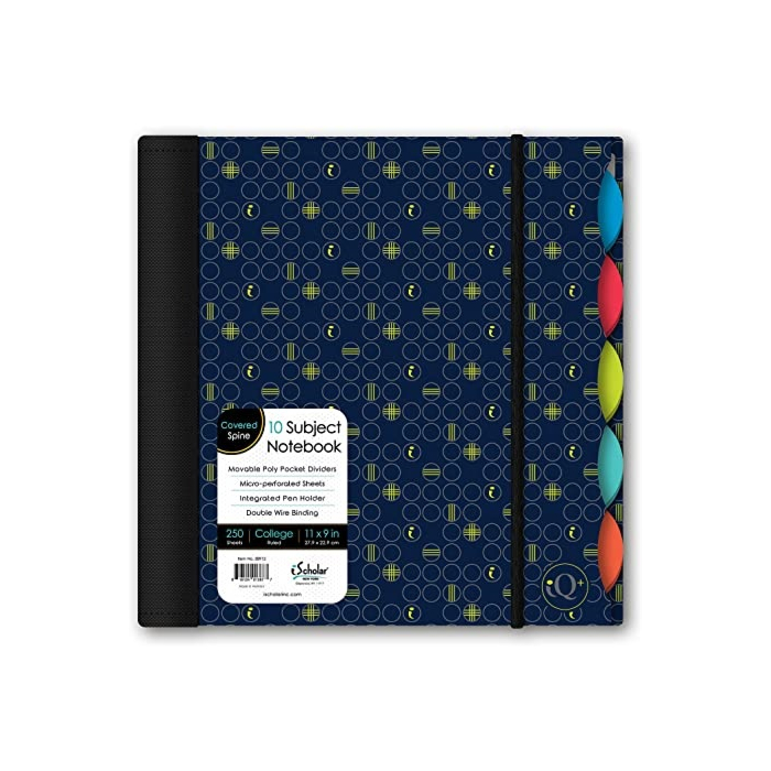 "iScholar iQ Poly Fashion Cover 10 Subject Notebook, College Ruled, 11"" x 8.5"", 250 Sheets, Designs Will Vary (58912)", fashion print dark