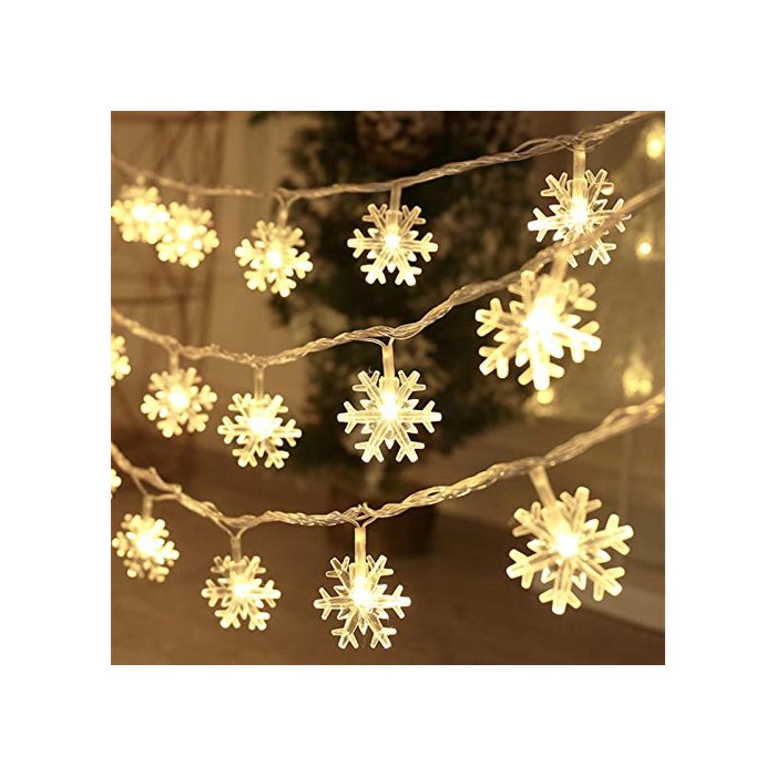 CESOF Christmas Decorations Lights, 20 Ft 40 LED Snowflake String Lights Battery Operated Fairy Lights for Bedroom Room Party Home Office Xmas Decor Indoor Outdoor Tree Decorations Warm White