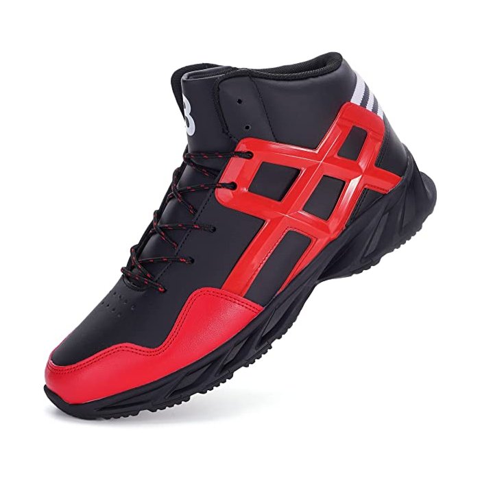 Joomra Mens Work Tennis Shoes High Top Leather Cushion Sport Footwear Red Leather Lace up Size 9.5 Jogging Basketball Daily Anti Slip Fashion Sneakers 43