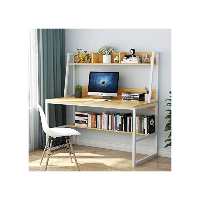 Tribesigns Computer Desk with Hutch, 47 inches Home Office Desk with Space Saving Design with Bookshelf for Small Spaces (Light Walnut, 47)