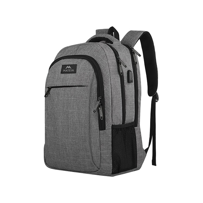 Matein Travel Laptop Backpack, Business Anti Theft Slim Durable Laptops Backpack with USB Charging Port, Water Resistant College School Computer Bag Gifts for Men & Women Fits 15.6 Inch Notebook, Grey