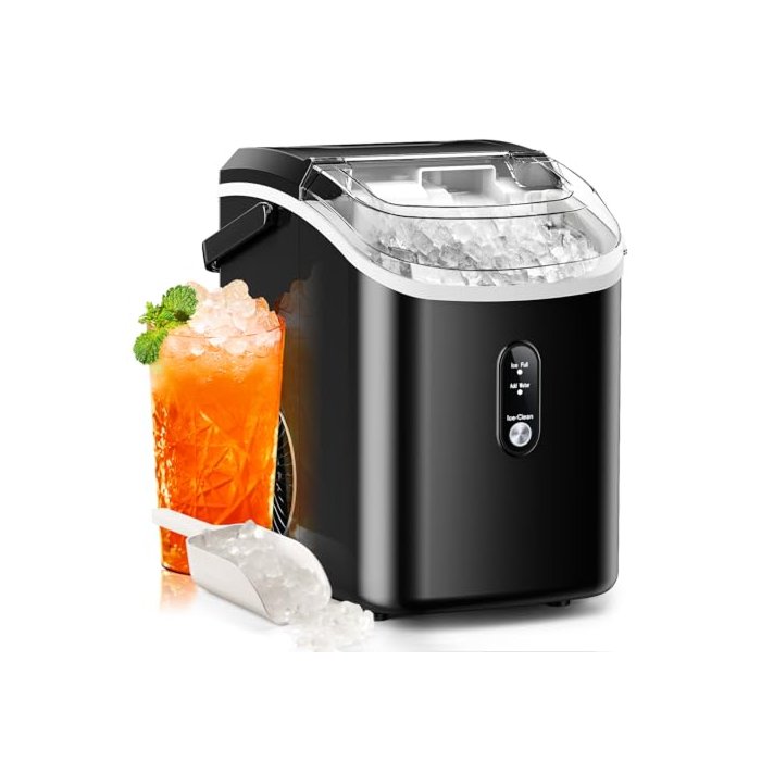 Nugget Ice Makers Countertop with Soft Chewable Pellet Ice, 7 Mins Ice Making, 35.5Lbs/24Hrs, Pebble Ice Maker Machine with Self-Cleaning/Ice Basket/Ice Scoop for Home/Office/Bar, Black