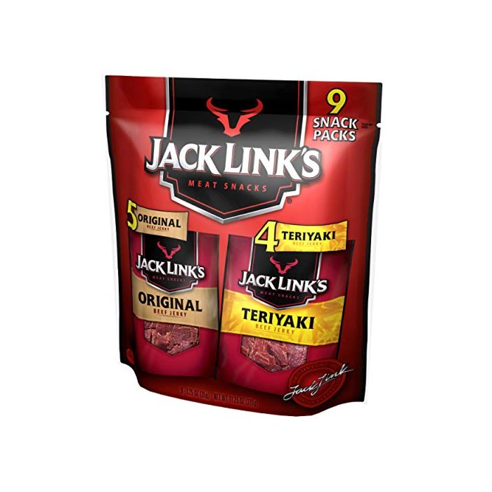 Jack Link's Beef Jerky Variety Pack Includes Original and Teriyaki Flavors, On the Go Snacks, 13g of Protein Per Serving, 9 Count of 1.25 Oz Bags