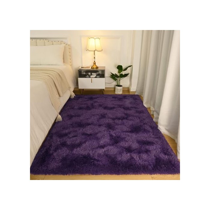 Softlife Rug for Bedroom 4x5.3 Feet Area Rug for Living Room Super Soft Shaggy Rugs for Dorm Room Fluffy Fuzzy Carpets Long Plush Bedside Rug Nursery Kids Home Decoration for Boys Girls, Purple