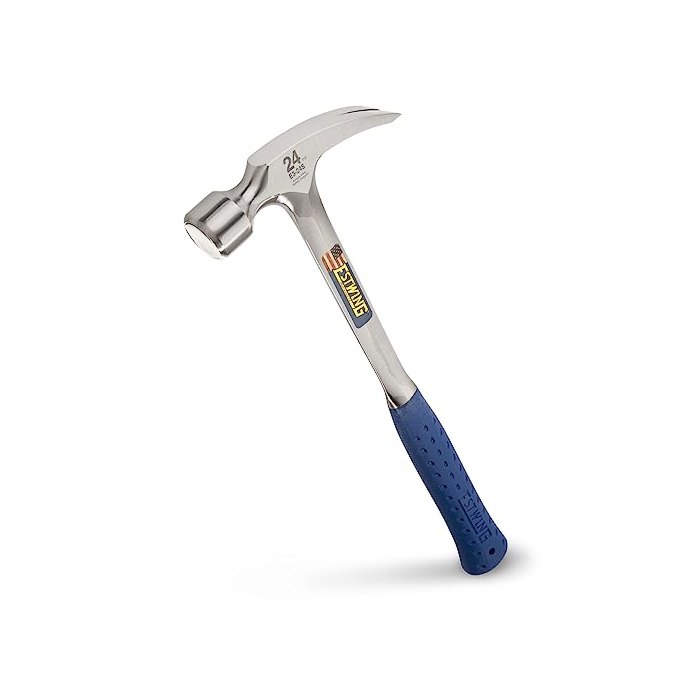 Estwing - ESTE324S Framing Hammer - 24 oz Long Handle Straight Rip Claw with Smooth Face & Shock Reduction Grip - E3-24S Silver