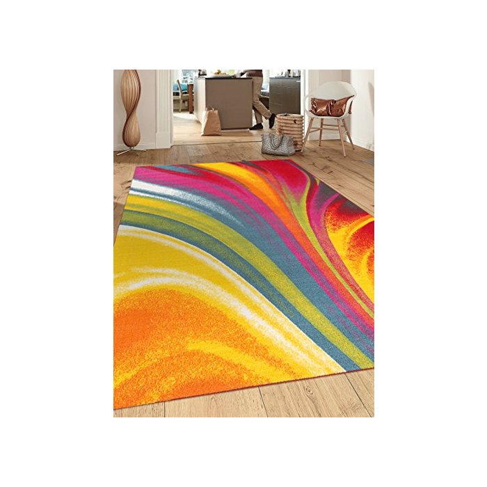 Modern Contemporary Waves Non-Slip (Non-Skid) Area Rug 8 x 10 (7' 10" x 10') Multi