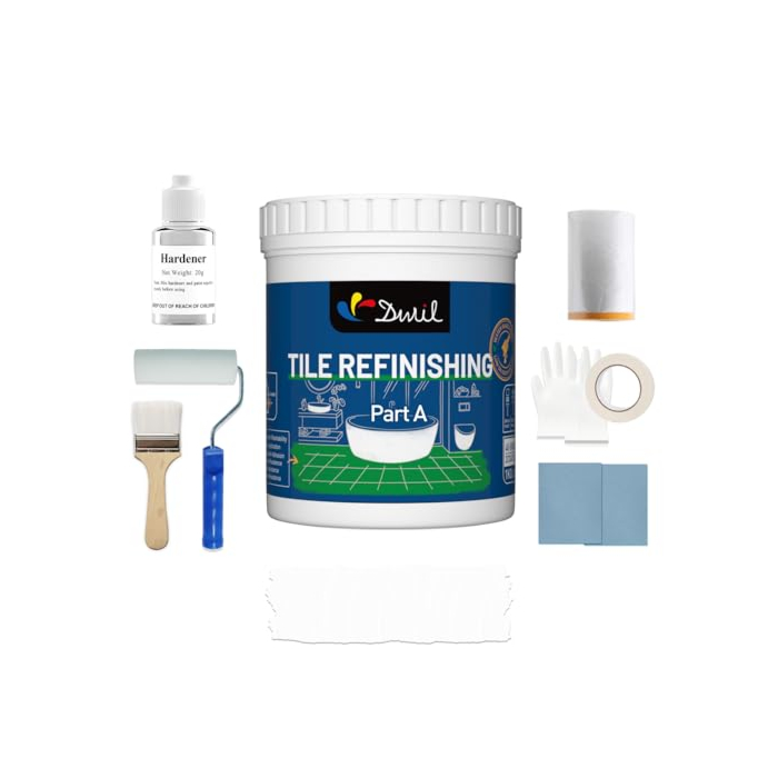 DWIL Tub Paint Tub and Tile Refinishing Kit - Water Based&Low Odor Bathtub Paint White with Tools, Tile Paint Easy Cover Sink Paint Tub Paint, Bathroom Tile Paint kit Semi-Gloss White 1KG/50-55sq.ft