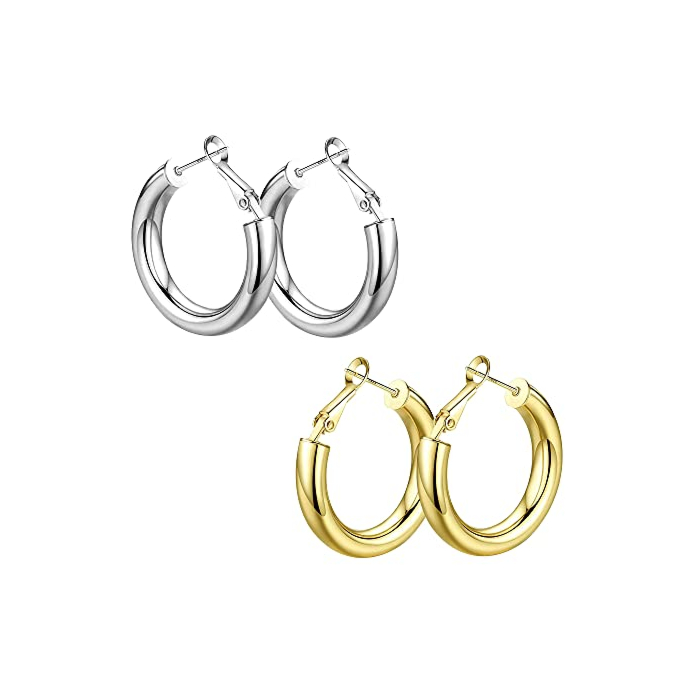 wowshow Chunky Thick Gold Tube Hoops Earrings for Women Girls